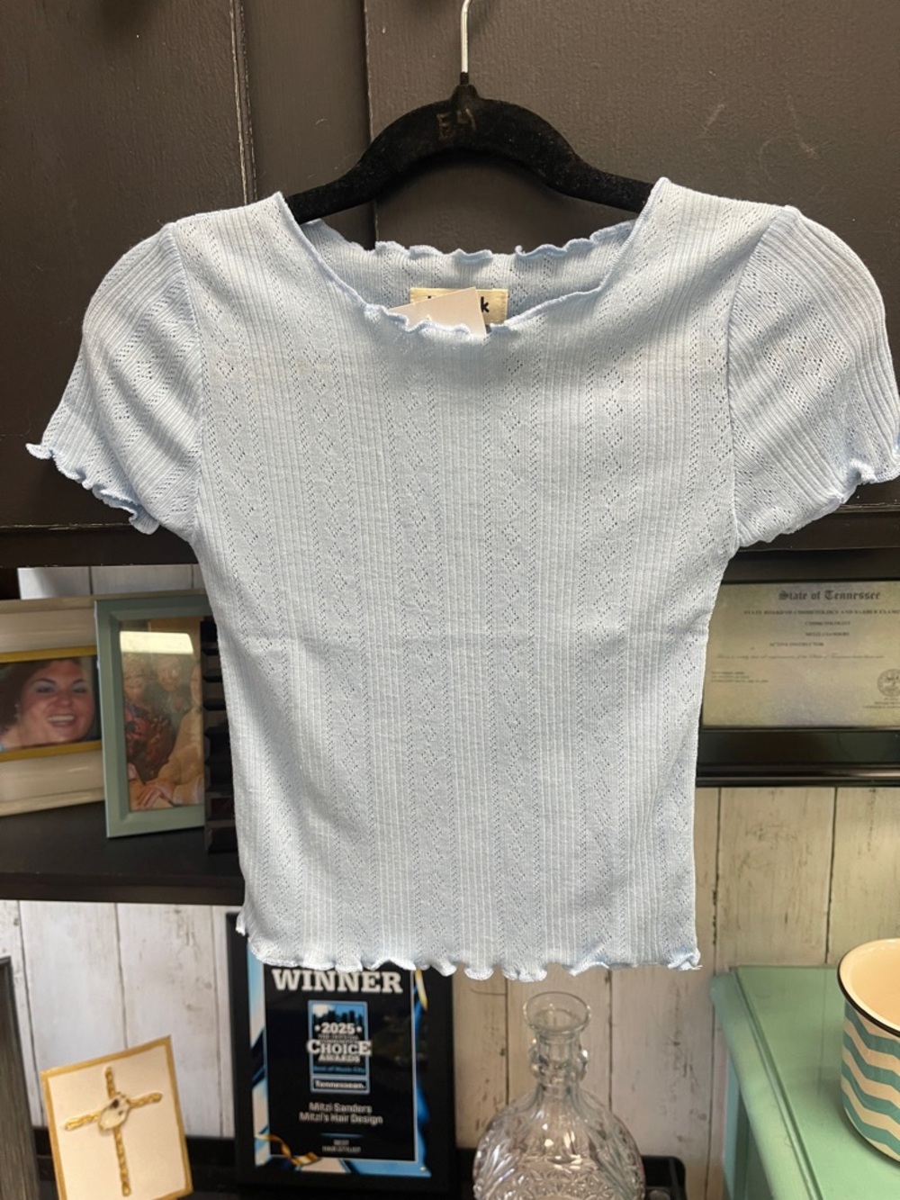 kidpik Light Blue Ribbed Lettuce-Edge Tee